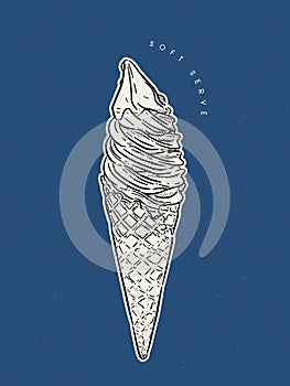 Soft serve ice-cream cone. Hand draw sketch vector