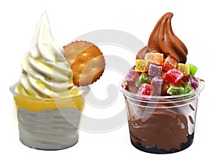 soft serve ice cream in a cup with topping