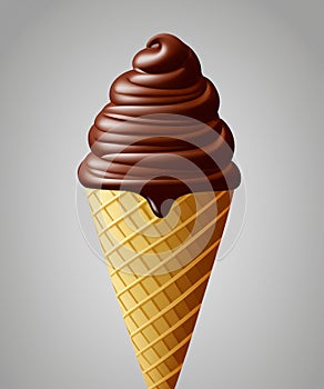 Soft serve ice cream in wafer style cone. Chocolate and cream 3d realistic vector icons