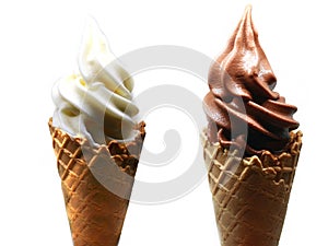 soft serve ice cream in a waffle cone photo