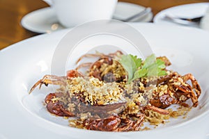 Soft shell crab fried with garlic