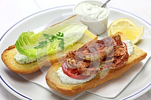 Soft shell crab po boy, cajun style submarine sandwich