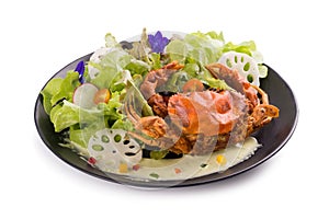 Soft shell crab salad isolated on white background