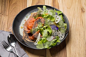 Soft shell crab salad on white background