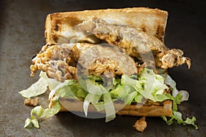 Soft shell crab seafood po boy sandwich
