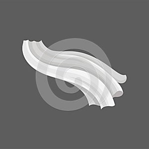 Soft silk textile. Long white cloth flying on the wind. Drape with wavy folds. Piece of fabric material. Flat vector