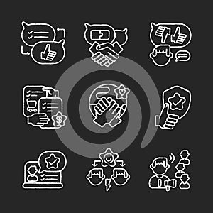 Soft skills chalk white icons set on black background