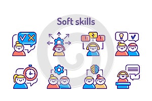 Soft skills color line icons set. Pictograms for web, mobile app, promo. UI UX design element.