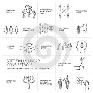 Soft skills icons and pictograms set of human skills photo
