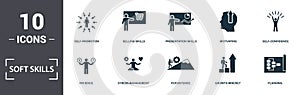Soft Skills icons set collection. Includes simple elements such as Assertiveness, Self-Promotion, Selling Skills, Presentation