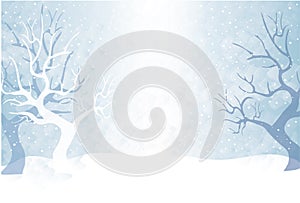 Soft Snow Background with trees Template Blue and white
