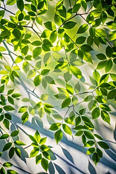 Soft sunlight filters through tree leaves photo