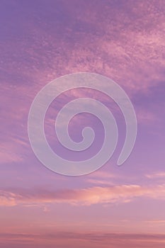 Soft sunrise, sunset pink violet blue sky with cirrus clouds background texture