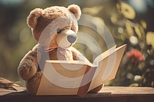 Soft teddy bear reading a novel. Generate ai
