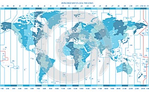 Soft tints of blue worldwide map of local time zones