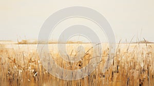 Soft Tonal Shifts: A Naturalistic Painting Of A Wheat Field