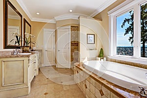 Soft tones bathroom interior in luxury house