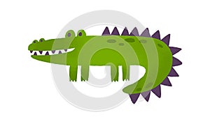 Soft toy crocodile flat vector illustration. Childish plush plaything. Smiling alligator, green artificial reptile. Cute photo