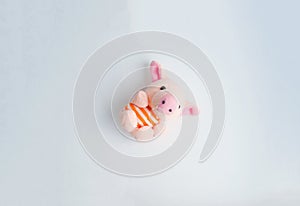 Soft toy pink pig on a light background