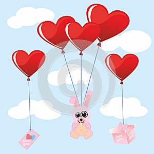 Soft toy rabbit Valentine Valentine`s Day. heart. red love angel wings love heart big. gift. letter. Cupid.