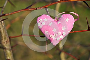 Soft toy in the shape of a heart. Handicraft work