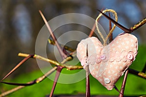 Soft toy in the shape of a heart. Handicraft work