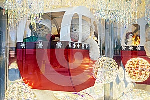 Soft toy teddy bears on a Christmas