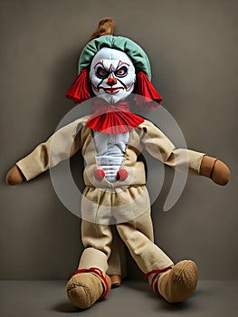 A soft toy vintage doll of an evil clown.