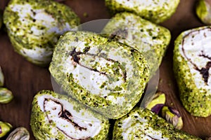 soft Turkish delight confection with pistachio nuts and chocolate