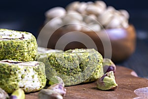 soft Turkish delight confection with pistachio nuts and chocolate