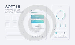 Soft UI design kit. Trendy user interface design elements. Modern application mockup