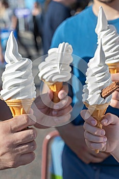 Soft vanilla ice cream with chocolate stick