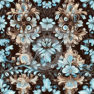 soft vibrant floreal blue inspired flower pattern , generated by AI
