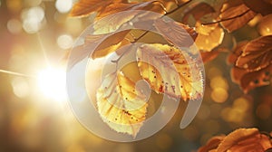 The soft and warm light of the sun casting a glow on backlit autumn leaves and creating a pictureperfect scene photo