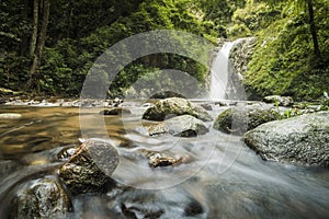 soft water of the stream in the natural park, Beautiful waterfall in rain forest