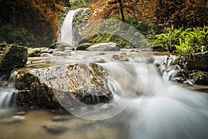 soft water of the stream in the natural park, Beautiful waterfall in rain forest