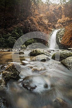 soft water of the stream in the natural park, Beautiful waterfall in rain forest