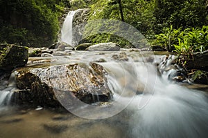 soft water of the stream in the natural park, Beautiful waterfall in rain forest