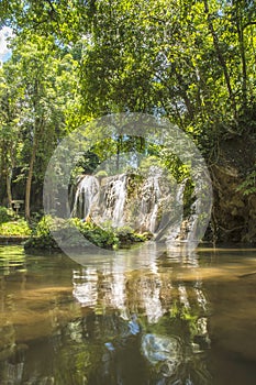 soft water of the stream in the natural park, Beautiful waterfall in rain forest