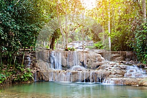 soft water of the stream in the natural park, Beautiful waterfall in rain forest & x28; Maekampong Waterfall, Thailand& x29;.
