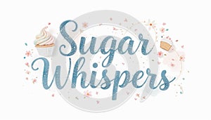 Sugar Whispers watercolor bakery logo with cupcakes and blossoms