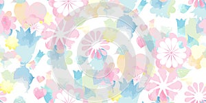 Soft watercolor floral print - seamless background. Endless pattern with pink blue yellow flowers.