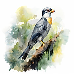 Soft Watercolor Illustration Of Toucan Levant Sparrowhawk In Nature