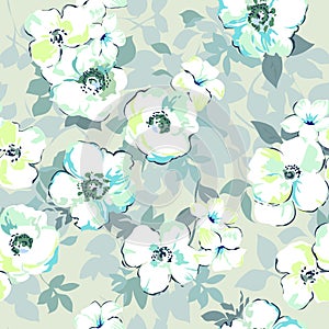 Soft watercolor like floral print - seamless background