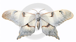 Soft Watercolor Moth Wings Dusted Attracted to Light on White Background AI Generated