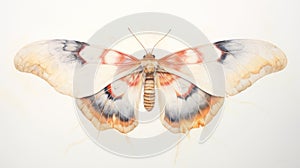 Soft Watercolor Moth Wings Dusted Attracted to Light on White Background AI Generated