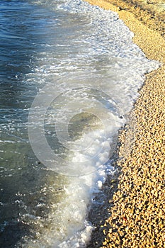 Soft wave of blue ocean on beach.