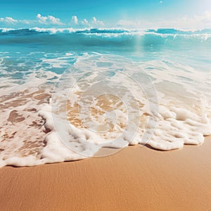 Soft wave of blue ocean on sandy beach. Background.