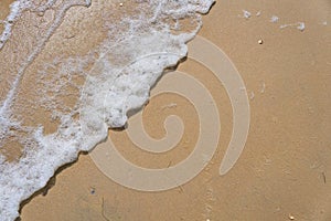 Soft wave of the sea on the sandy beach as background