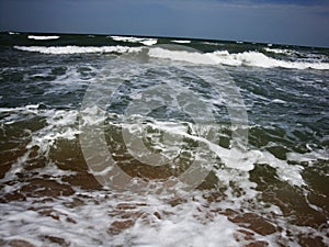 Soft wave splash on sea or ocean. Incredible foamy waves